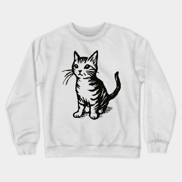 Stick figure cat in black ink Crewneck Sweatshirt by WelshDesigns